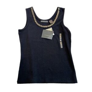Liz Claiborne black ribbed stretch tank top silver details‎ Size Small NWT